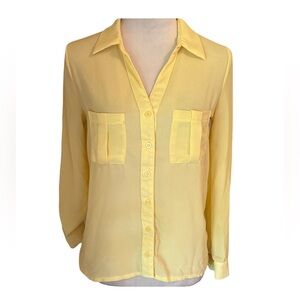 Sheer Sunny Yellow Women's Blouse with Pockets
